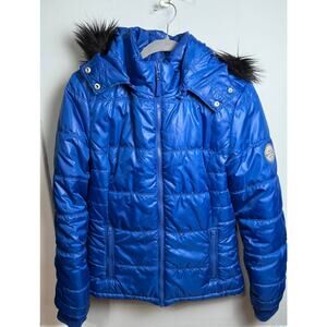 Aeropostale Shiny Fur Trim Hood Winter Puffer Y2K Cyberpunk Y3K LG Ski Quilted